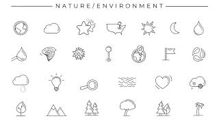 Black-white animated icons on the theme of Nature and Environment.