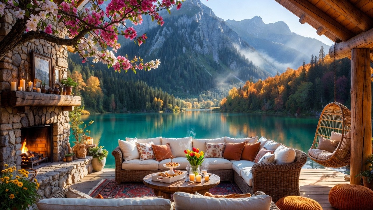 🔥 Cozy Fireplace Patio by the Lake | Relaxing Autumn Ambience