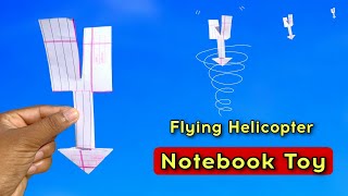 helicopter flying toy, notebook paper flying toy, how to make paper helicopter, flying arrow toy