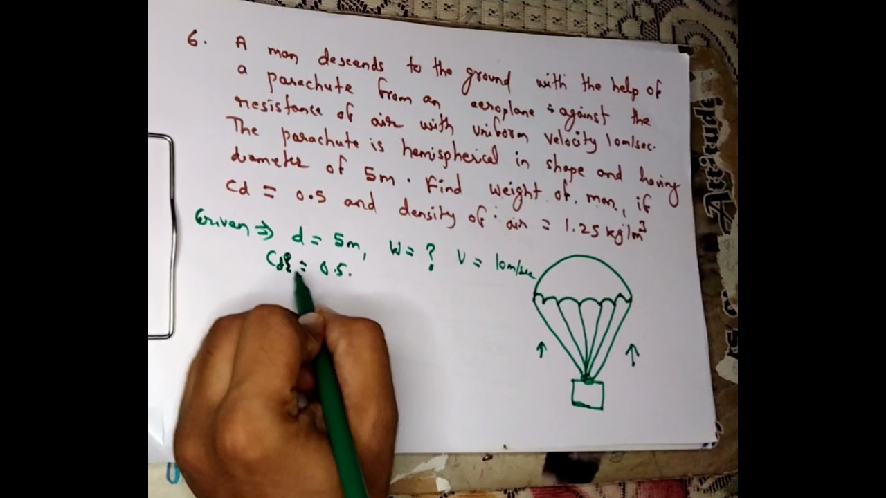 calculation of Drag force in parachute | Forces on submerged bodies rk Bansal Q.No. 6