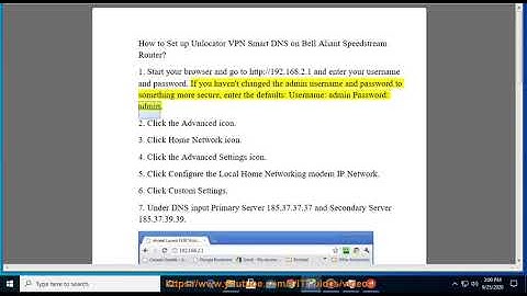 Set up Unlocator VPN Smart DNS on Bell Aliant Speedstream Router