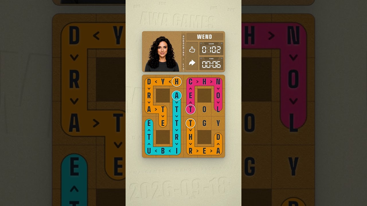 LinkedIn Wend #102 solved board for September 18, 2026, 6x6 grid