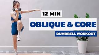 12 MIN OBLIQUES &amp; CORE With DUMBBELL Workout - All Standing | HANGLEFIT