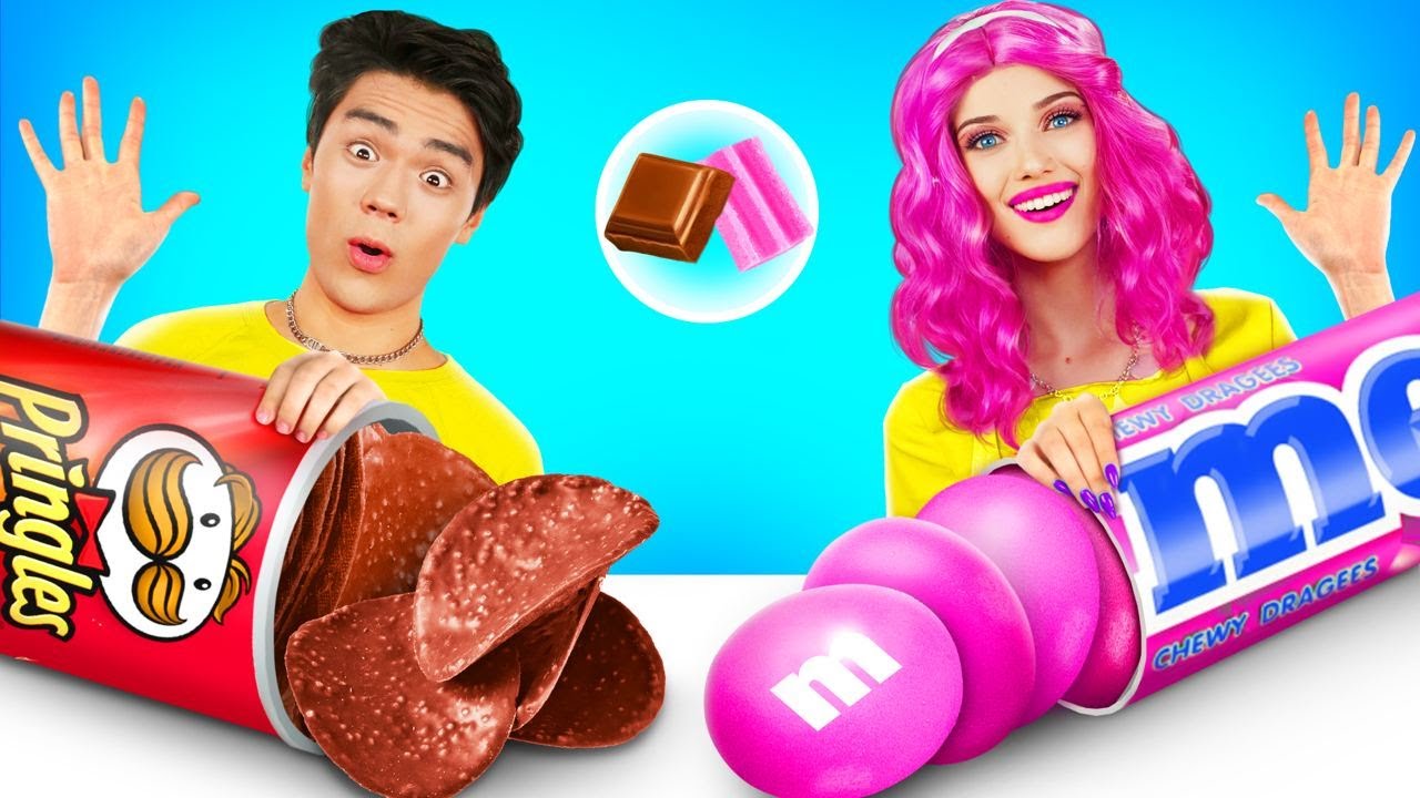 Bubble Gum vs Chocolate Food Challenge Yummy Chocolate Battle for 24