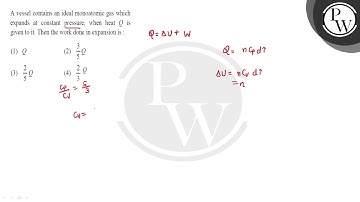 A vessel contains an ideal monoatomic gas which expands at constant pressure, when heat \( Q \) ....