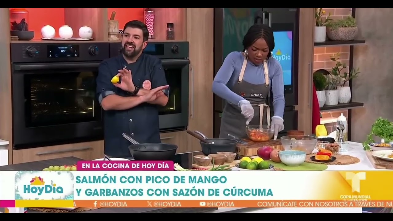 Salmon con Pico de Mango y enlsada tibia de garbanzos en HOY DIA por Telemundo