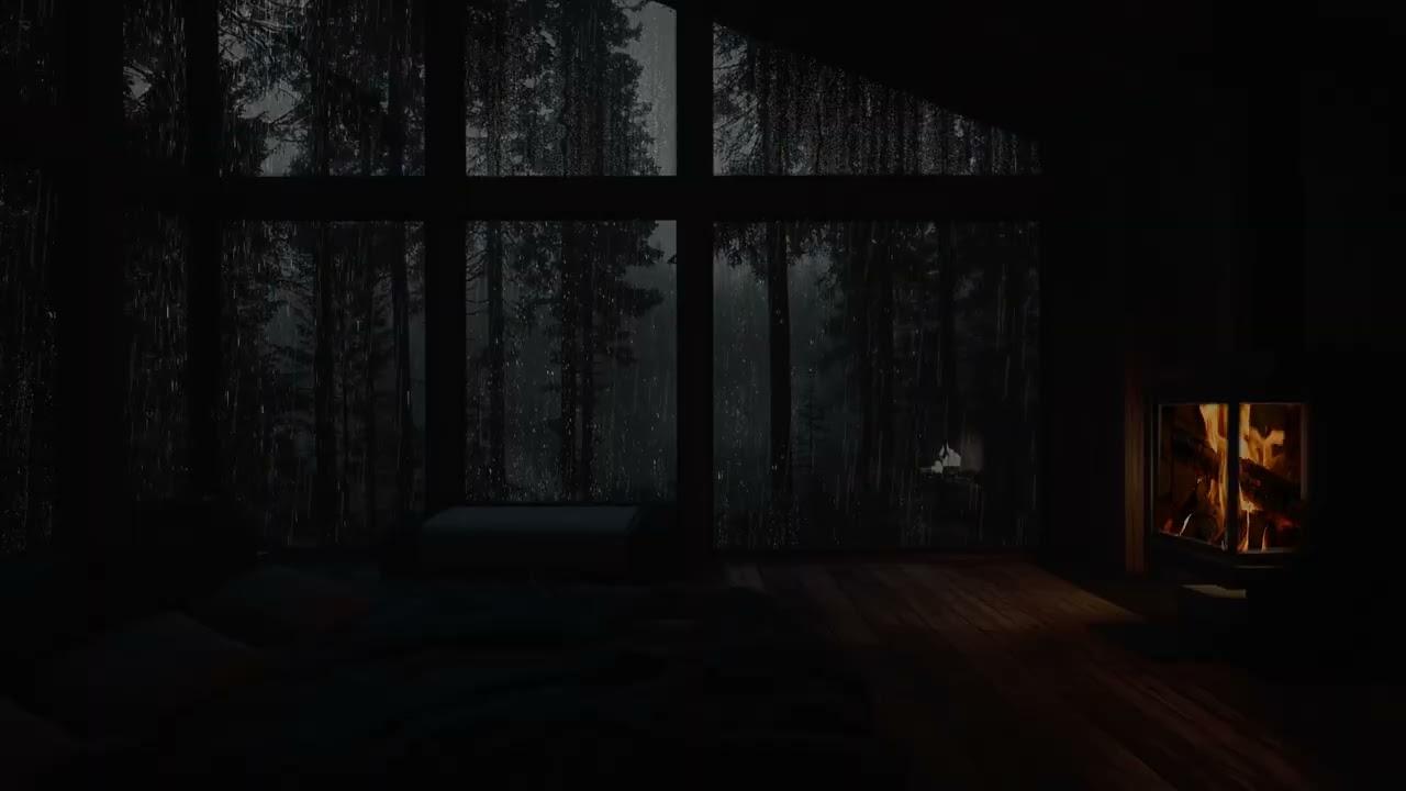Indoor Cozy Rain Night 🔥 Rain and Fire Mix with Thunder Echo for Relaxation, Study and Sleep