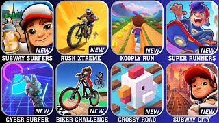 SUBWAY SURFERS, RUSH XTREME, KOOPLY RUN, SUPER RUNNERS, CYBER SURFER, CROSSY ROAD, SUBWAY CITY. screenshot 1