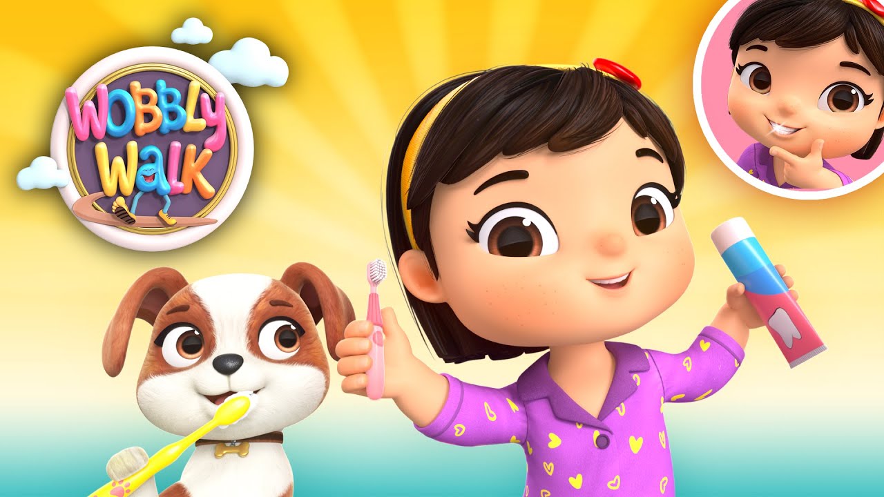 Brush Teeth Song 🦷🪥 | Morning & Night Routine for Kids | Wobbly Walk Nursery Rhymes & Kids Songs