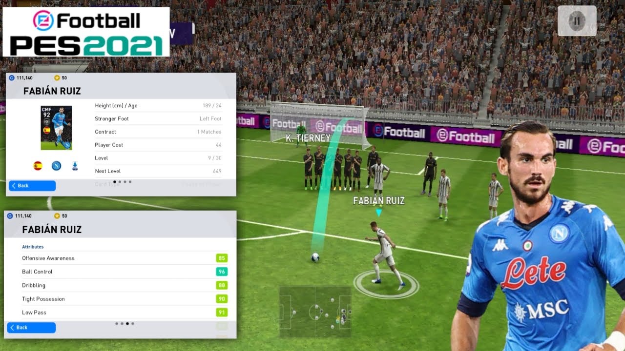 Fabian Ruiz Skills Rating 92 : eFootball Pes 2021 Mobile - Android Gameplay #47