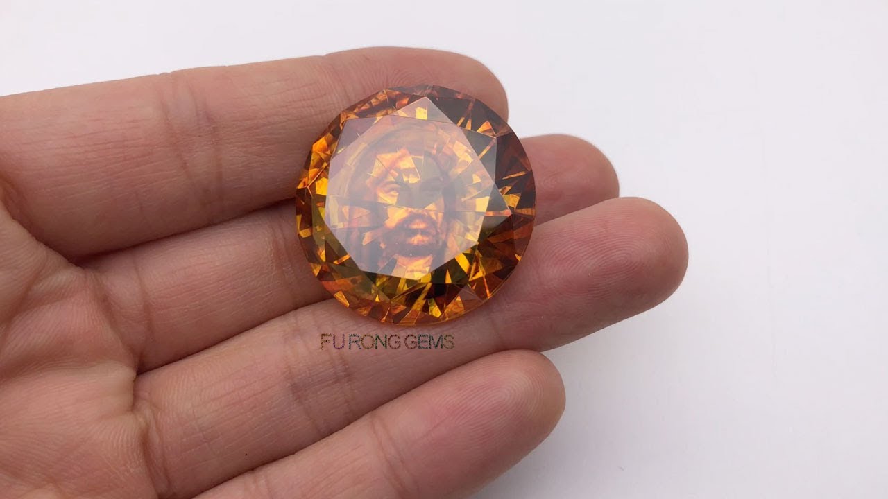30mm CZ Cubic zirconia Golden Yellow Color Round stone engraved with image Picture for sale