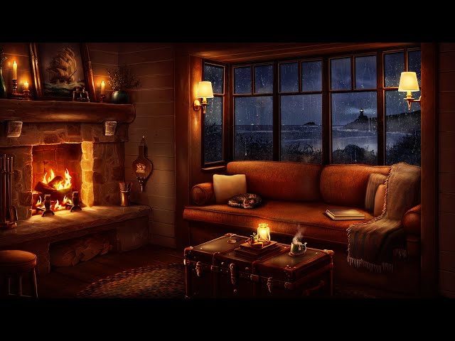 Cozy Cottage by the Sea Ambience with Rain & Fireplace Sounds for Sleeping, Reading, & Relaxation class=
