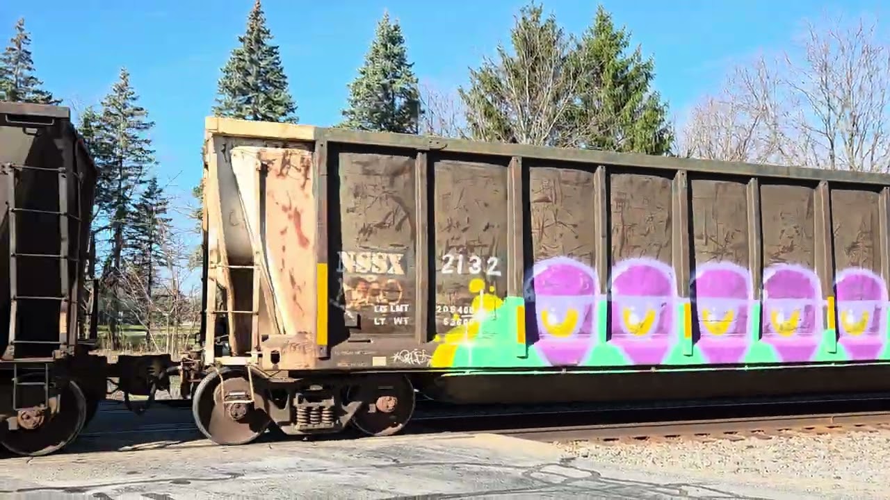CN 2768, 2996 Eastbound train of MOW gondolas, open-top hoppers, Potash hoppers at Vicksburg, MI