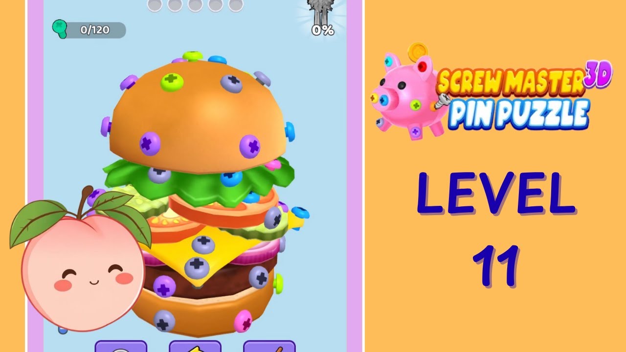 Screw Master 3D Level 11 Solution Walkthrough | Hamburger 🍔 | Full Gameplay | HD