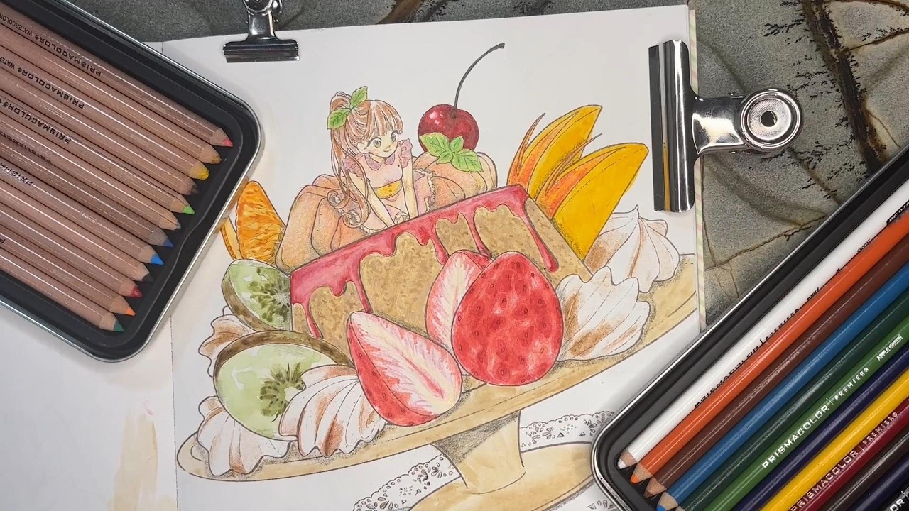 🍓color with me 🎀 kawaii series episode 1 | fruit cake girl 🍒