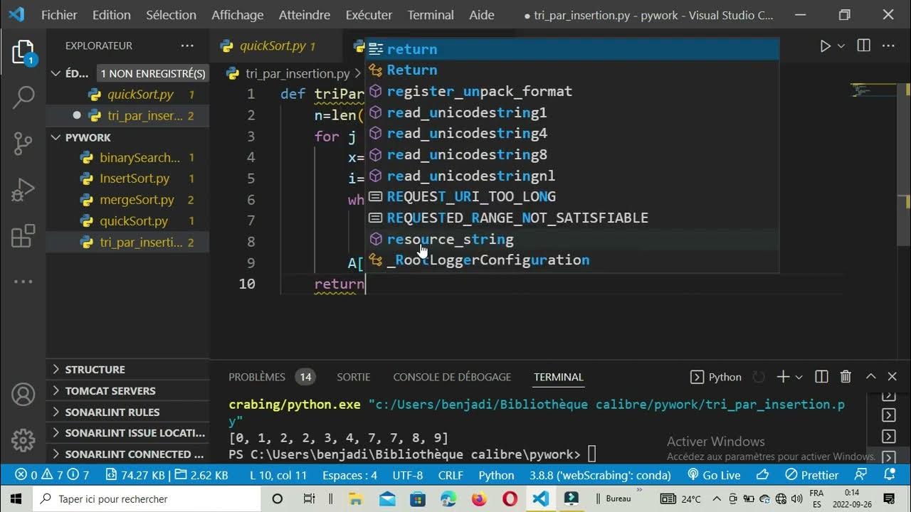 Tri par insertion II implémentation en python - YouTube