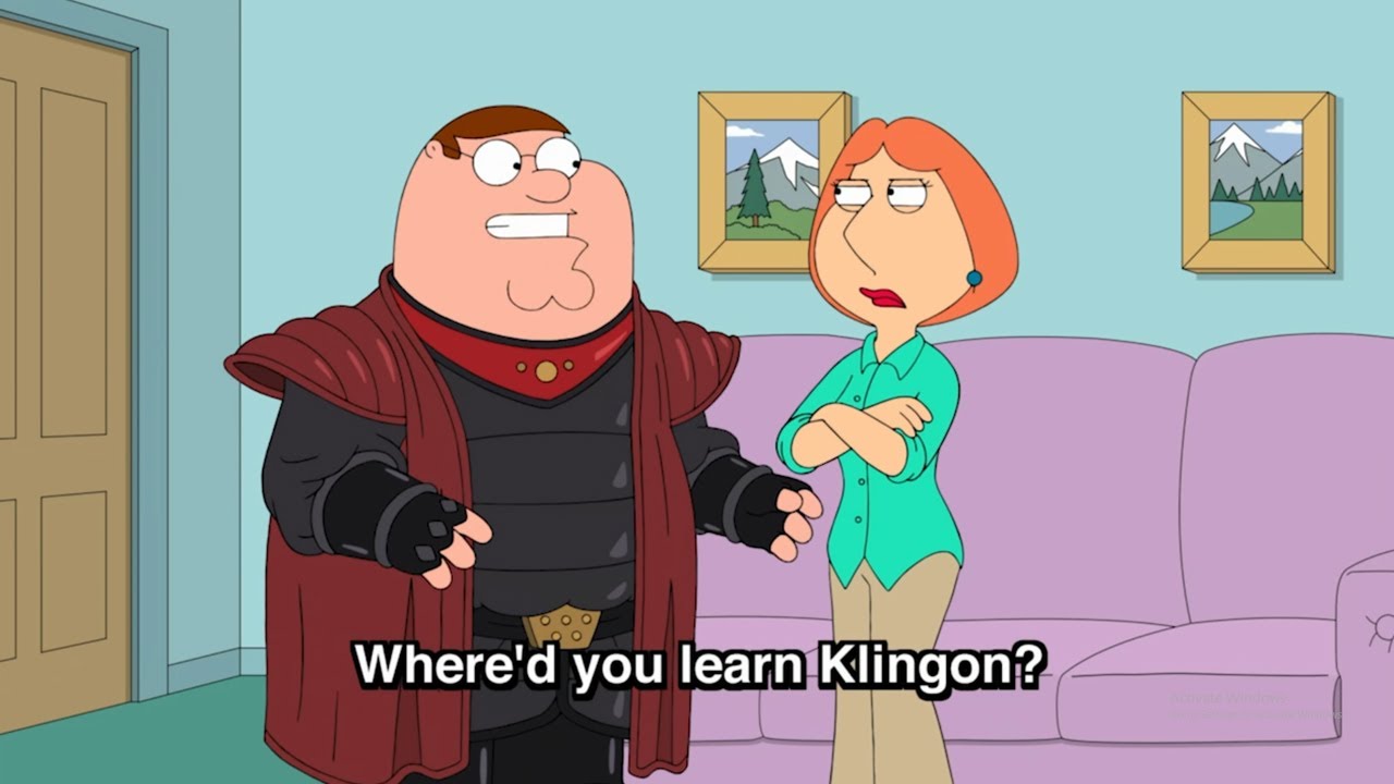 Family Guy S18E12 Undergrounded - Peter and lois speak in Klingon