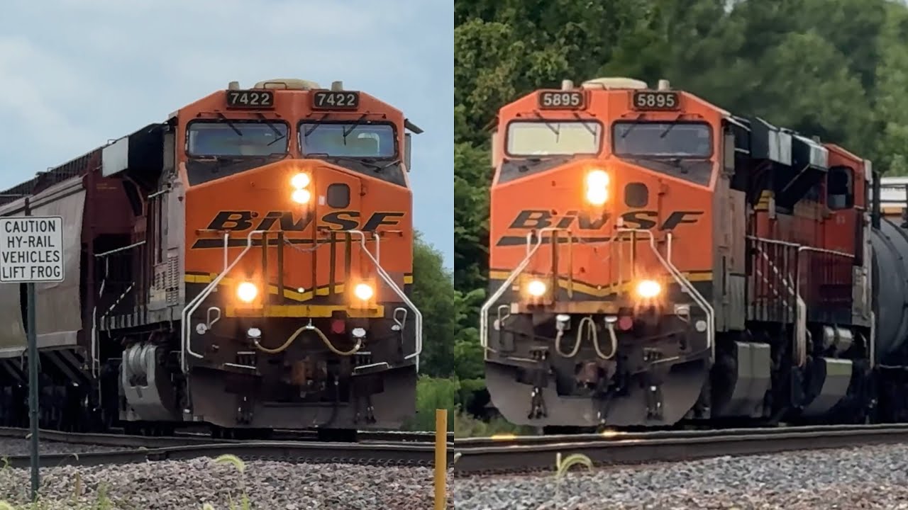 Slow 1x2 BNSF Grain train & BNSF Manifest train heading east & west! BNSF Transcon..7/17/25