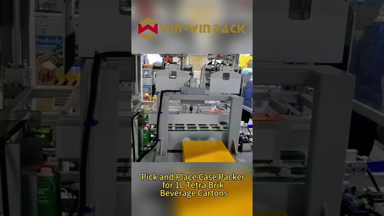 Pick and place case packer for 1L tetra brik beverage cartons 