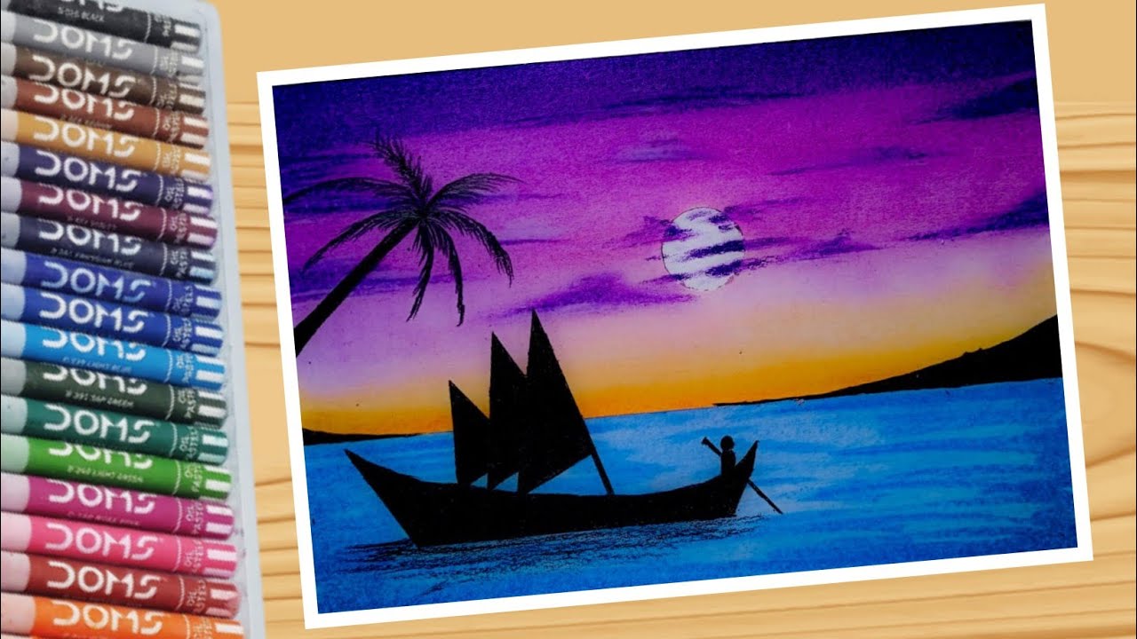 Sunrise drawing with oil pastels easy // Evening scenery drawing // oil ...