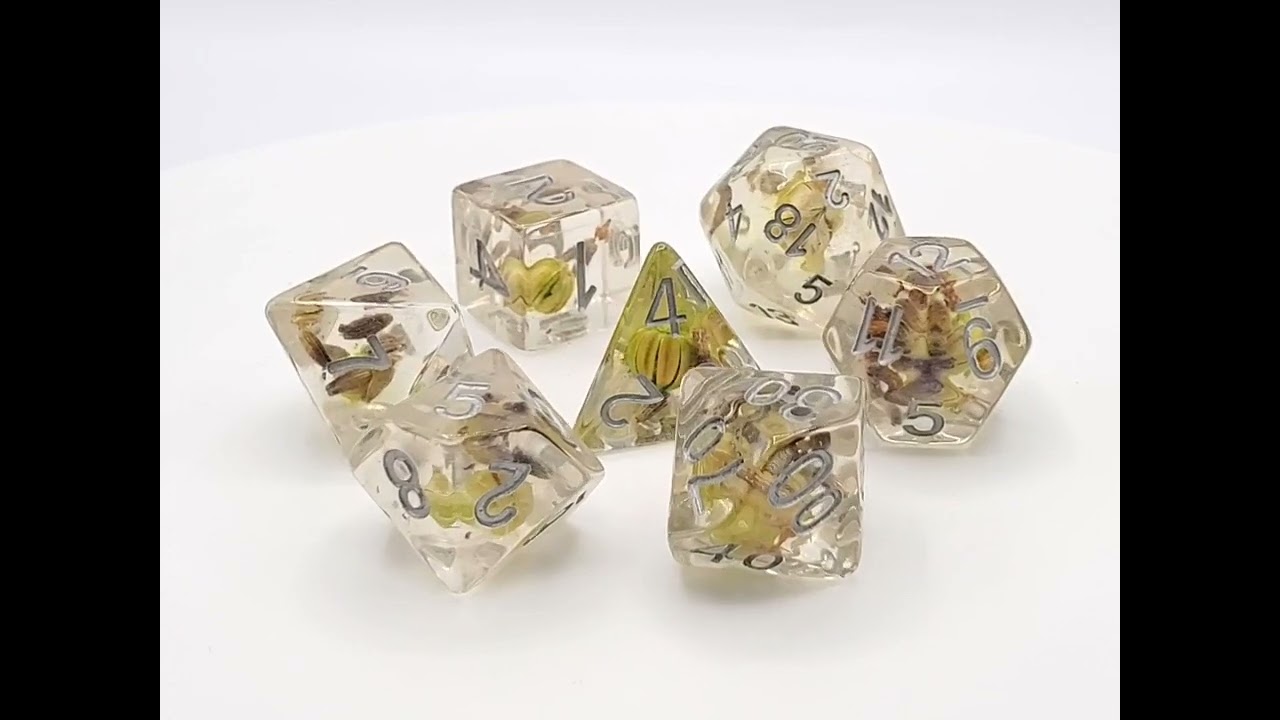 Infused - Green Flower Old School 7 Piece DnD RPG Dice Set