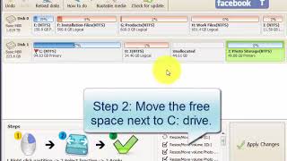 Resize move partition to shrink and extend disk partition with Free partition resizer