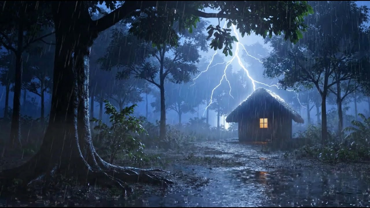 Cozy Cabin Thunderstorm at Night | Heavy Rain & Lightning for Deep ...