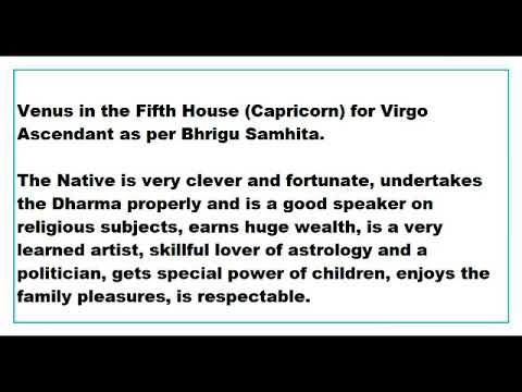 venus in 5th House for virgo Ascendant as per Bhrigu Samhita - YouTube