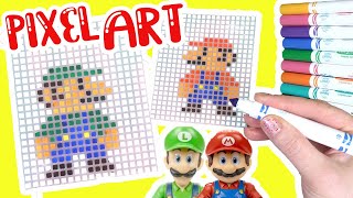 The Super Mario Bros Movie DIY Pixel Art with Markers! Crafts for Kids