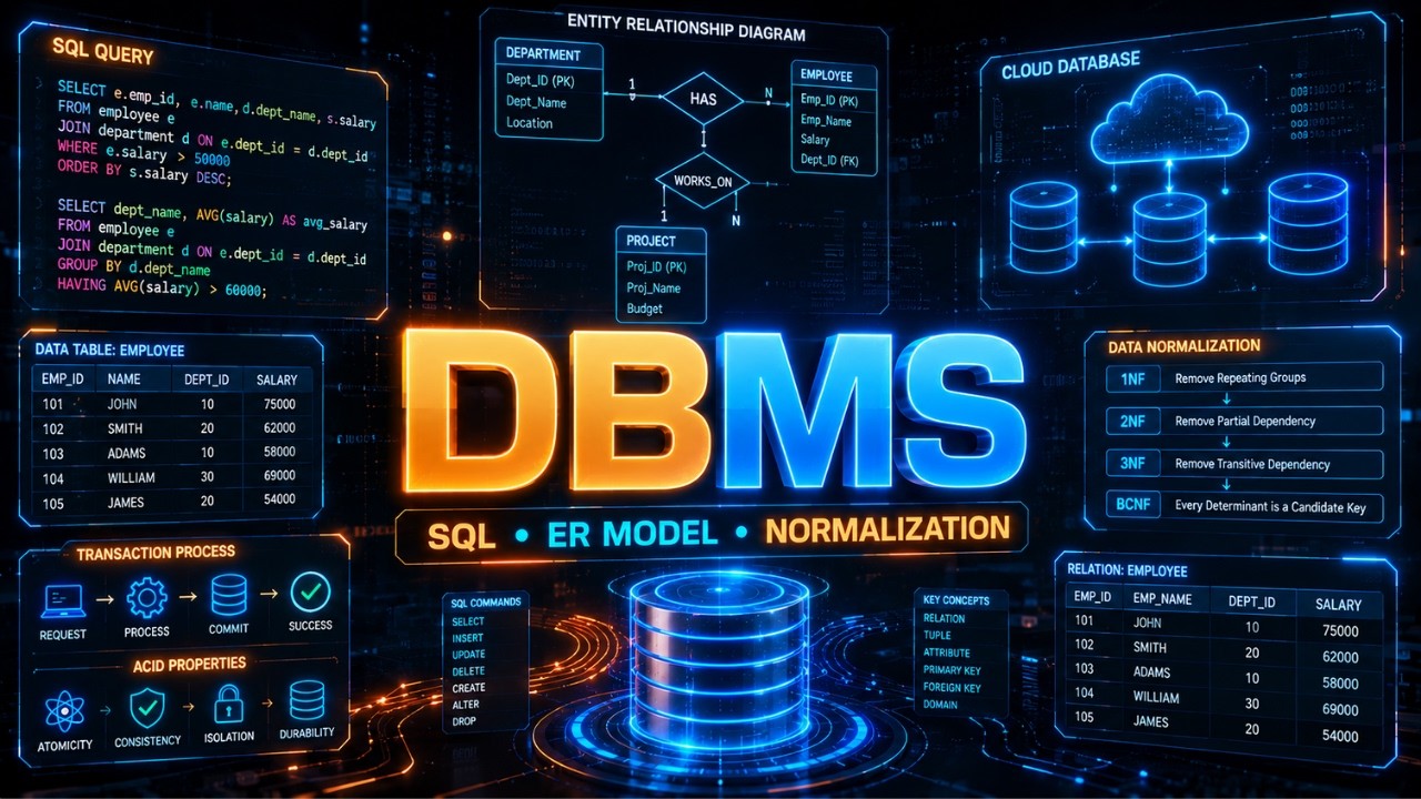 DBMS Complete Guide | SQL, Normalization, ER Model & Transactions ...
