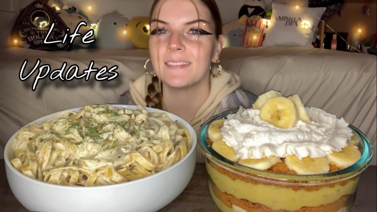 Сливочный пудинг с феттуччине «Альфредо» и бананом «Мукбанг»! (Веганский)