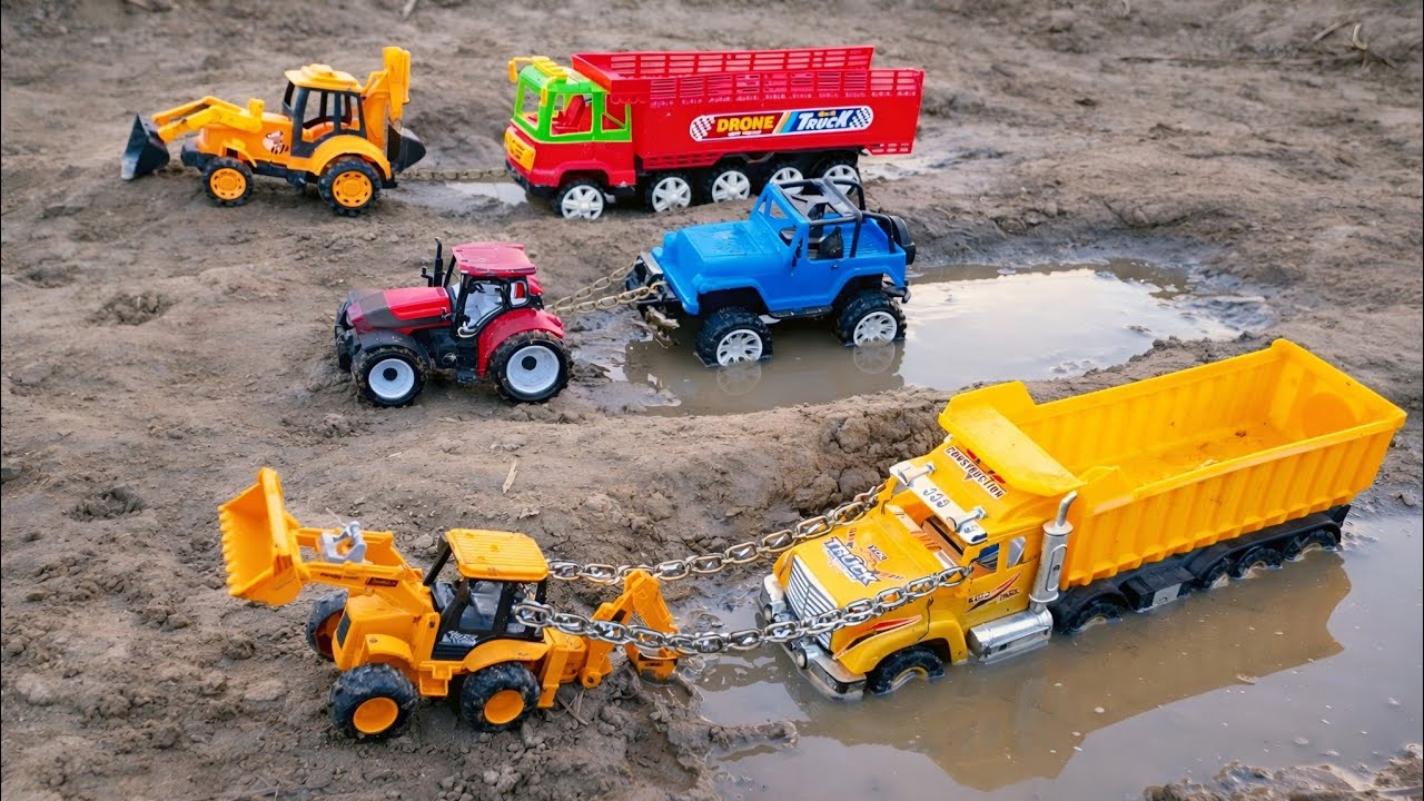 JCB & Tractor Rescue | Pulled Out with Chain from Dangerous Water-Filled Pit | JS TOYS