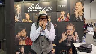 Harmonica legend Jimmy Z tears it up at the Lee Oskar NAMM booth