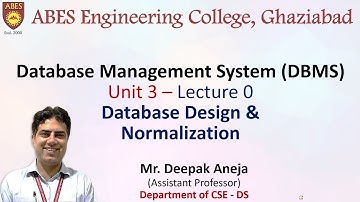 Lecture 0 (Unit 3) || Database design and Normalization || Database Management System (DBMS)