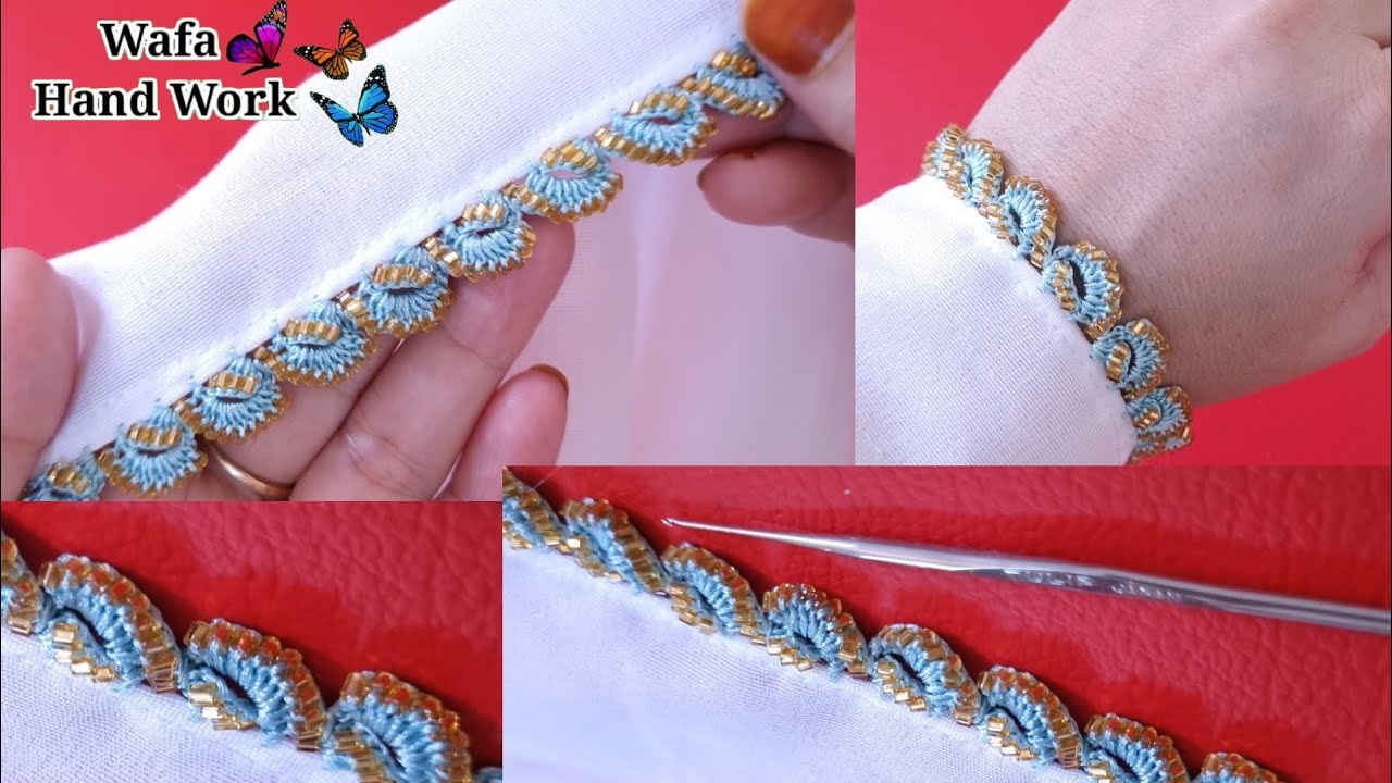 New Qureshia Design 💫 Haw To Crochet Beads Work🧵 Dupatta, Neck, Sleeves