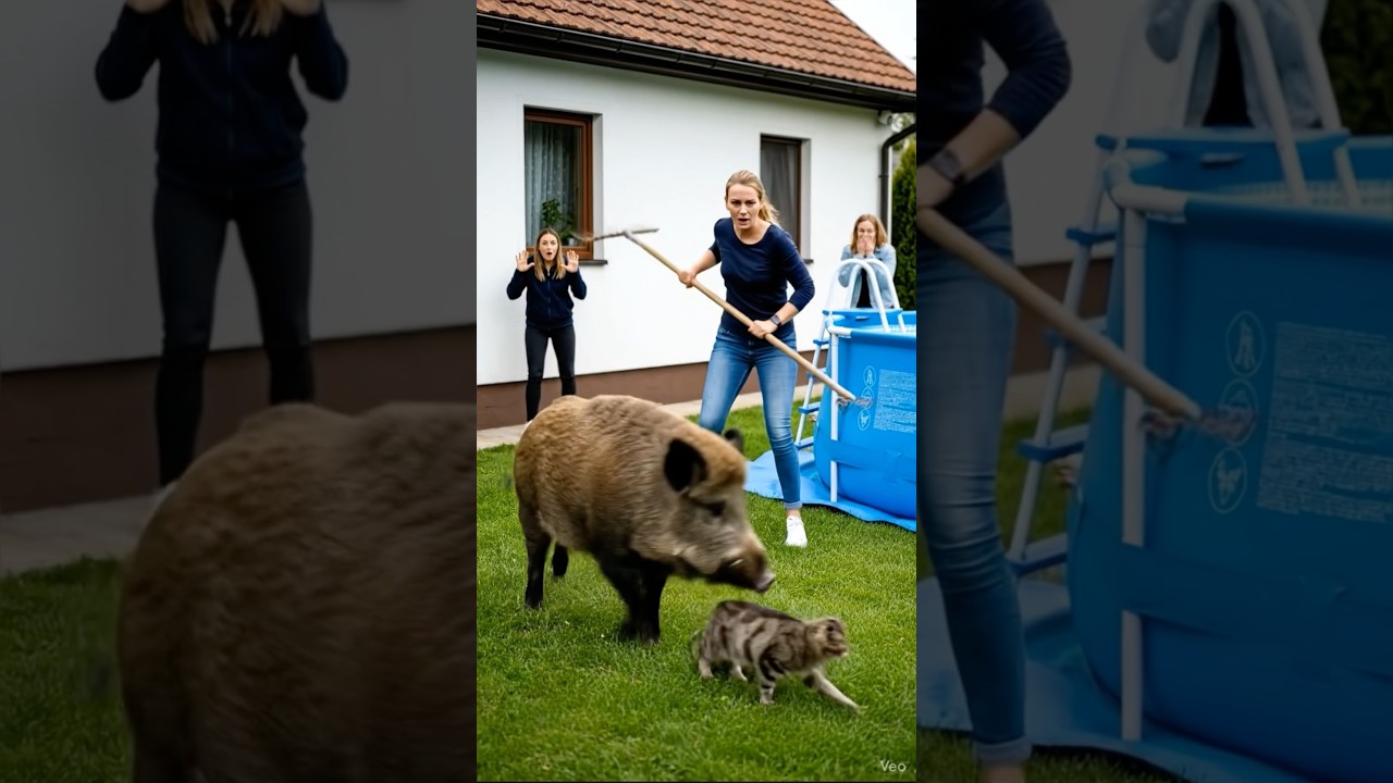 Brave Woman Saves Cat From Wild Boar Attack! 
