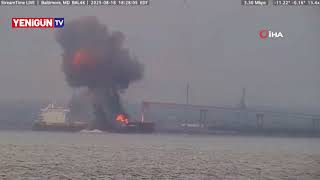 Yük Gemisinde Patlama.. O Anlar Saniye Saniye Kamerada