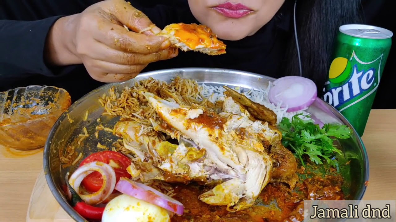 ASMR spicy whole chicken .boiled eggs and salad Rice - YouTube