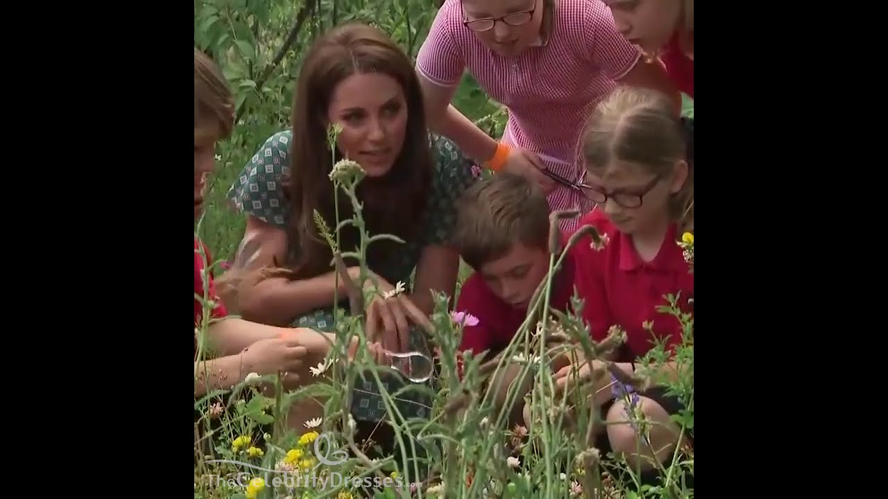 Kate Middleton in a printed dress when visiting 'Back to Nature' garden
