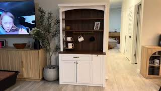 PIXOURA 72 Tall Coffee Bar Cabinet with Storage, Power Outlet & LED Lights, Farmhouse Coffee Station