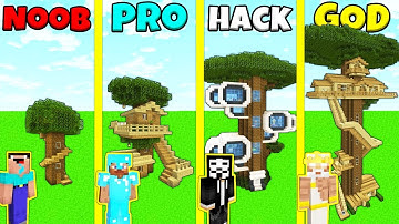 Minecraft Battle: NOOB vs PRO vs HACKER vs GOD: MODERN TREE HOUSE BUILD CHALLENGE / Animation