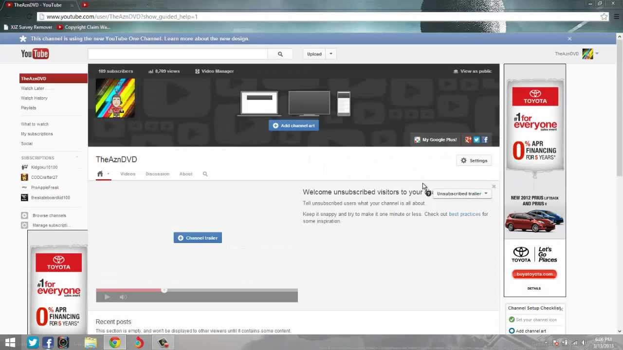 New YouTube One Channel Layout (March 2013)