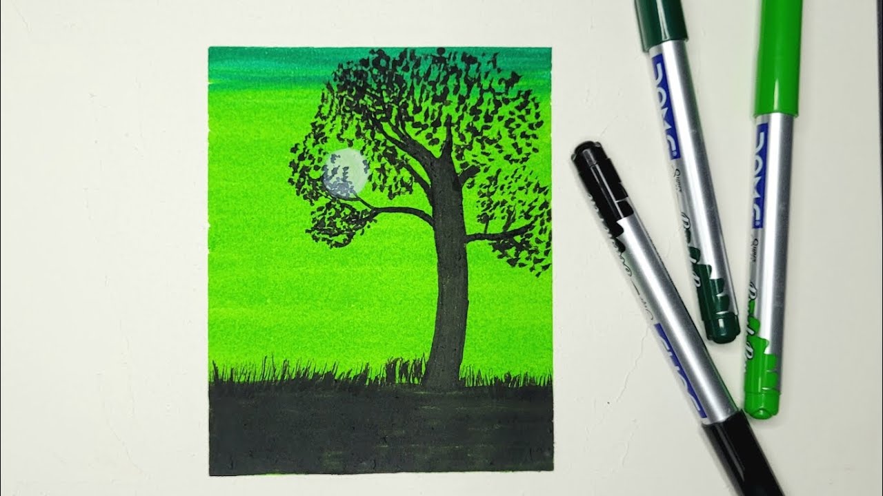 Scenery Drawing Using Brush Pen | Step by Step | - YouTube