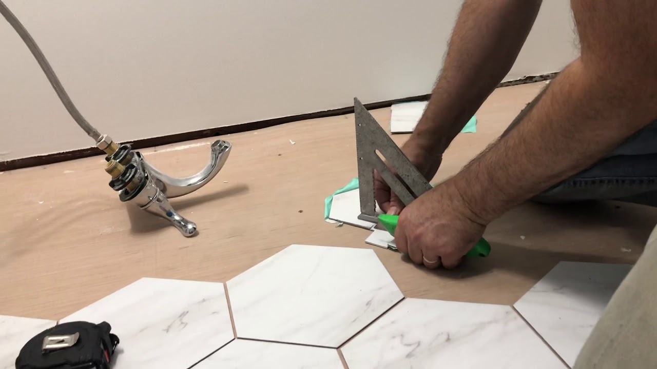 How to cut vinyl peel and stick tile edge pieces Grecian Marble Hex