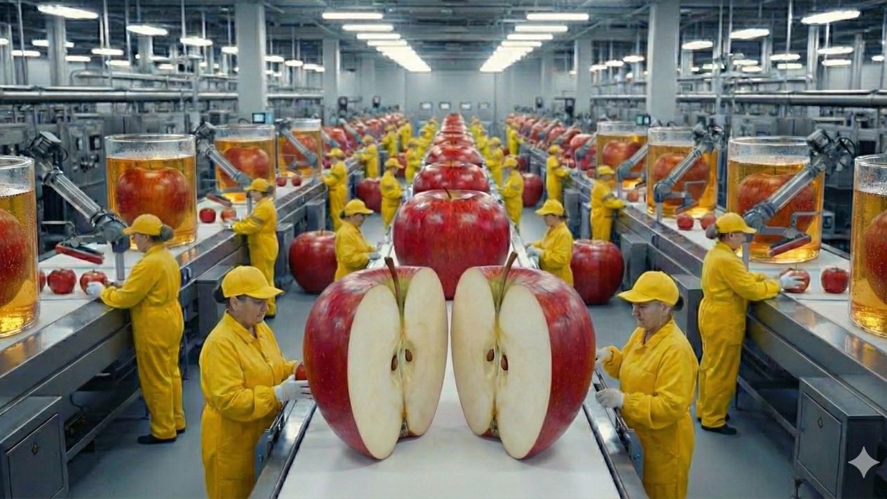 Inside a modern Apple processing plant: From farm to delicious Aplle juice (The Whole Process