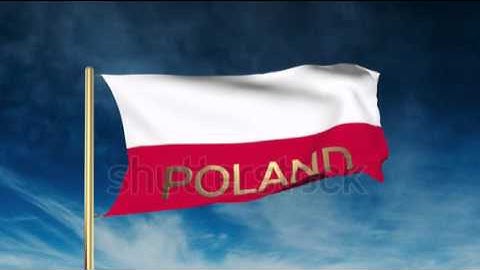 Poland flag slider style with title. Waving in the wind with cloud background animation Stock video