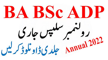 BA BSc ADP Part 1 & 2 Annual 2022 Roll No Slips Issue - Download Roll No Slips ADP Exams 2022