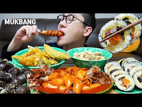 추억의 분식먹방~떡볶이 김밥 순대 모듬튀김 어묵!!Korean Street Food MUKBANG