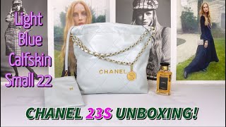 CHANEL 23S Mini 22 Light Blue Shiny Calf Skin Bag Gold Hardware – AYAINLOVE  CURATED LUXURIES