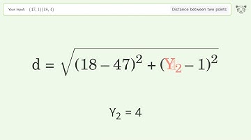 Find the distance between two points p1 (47,1) and p2 (18,4): Step-by-Step Video Solution